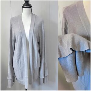 JCrew Open Cardigan Tiered Sleeves Gray Cotton Blend Large